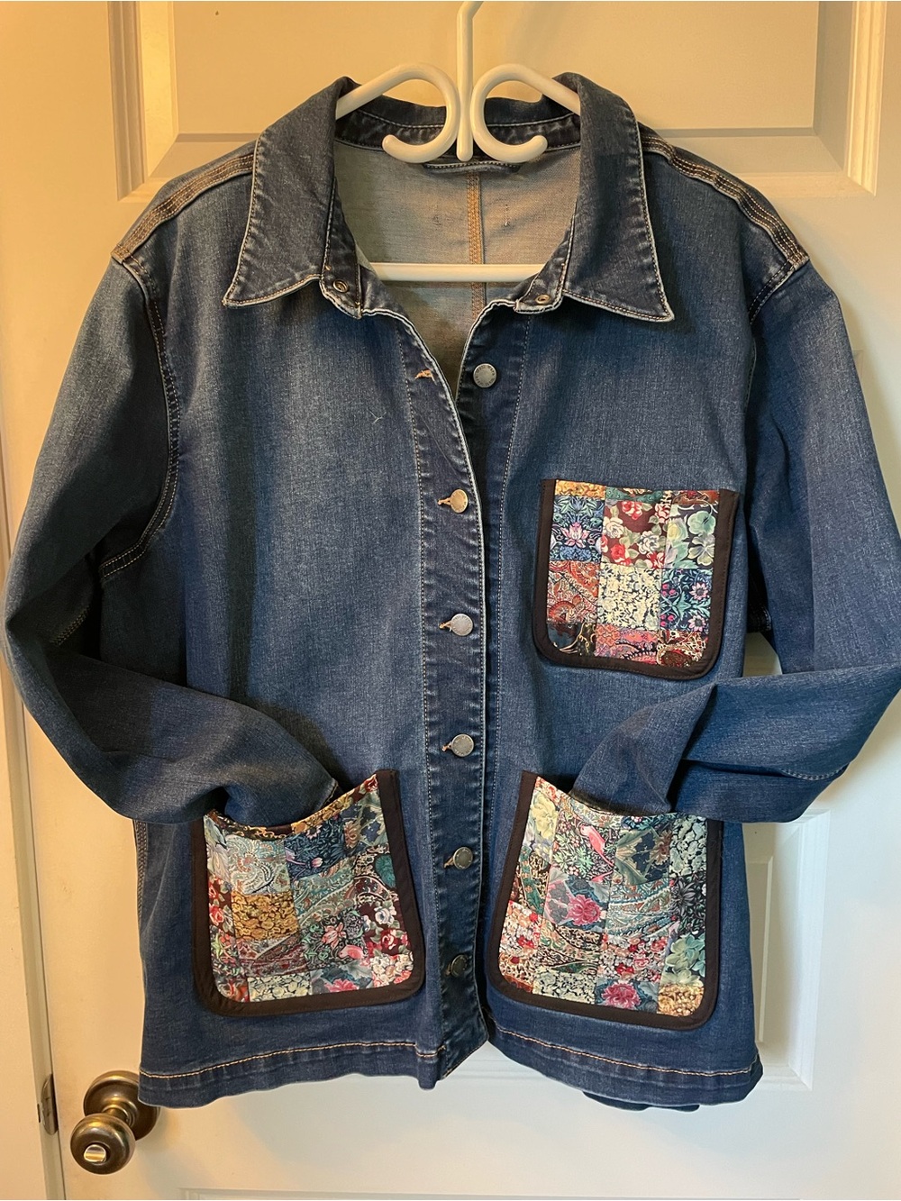 Denim Patchwork Pocket Jacket - Blue - Picture 2 of 8